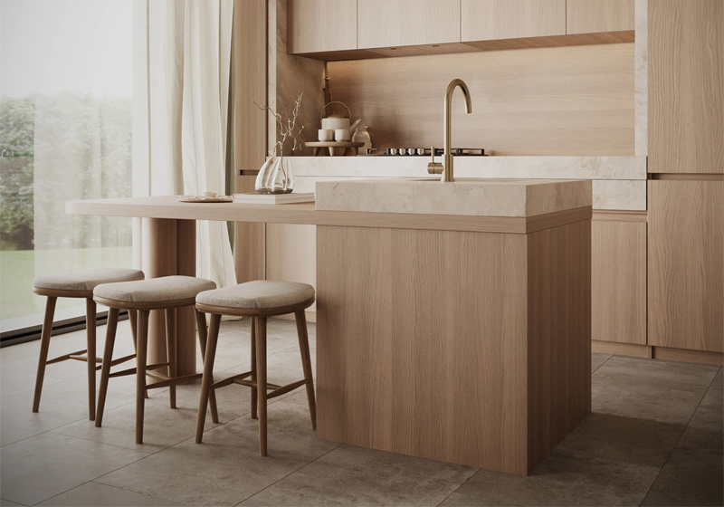 Minimalist kitchen space is clean and cozy