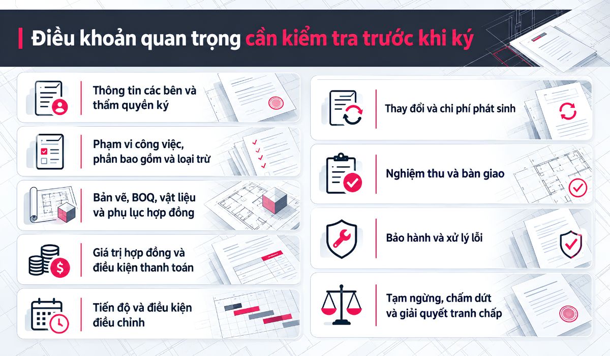 Các điều khoản quan trọng cần kiểm tra trước khi ký
