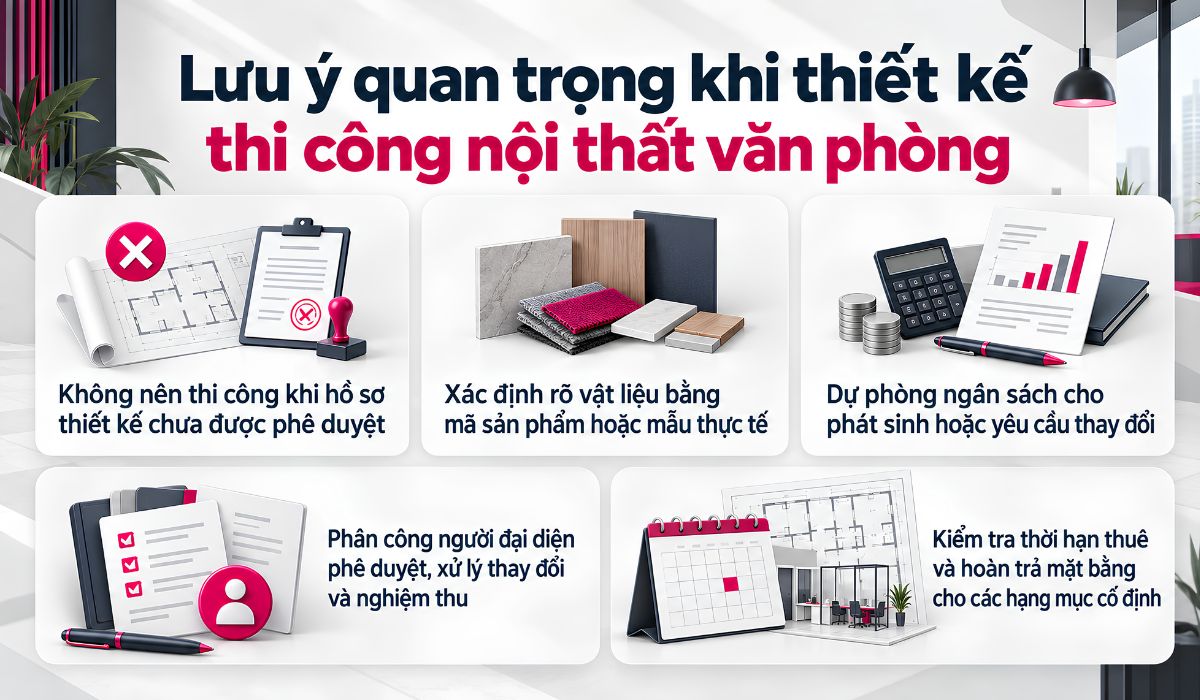 Lưu ý quan trọng khi thiết kế thi công nội thất văn phòng