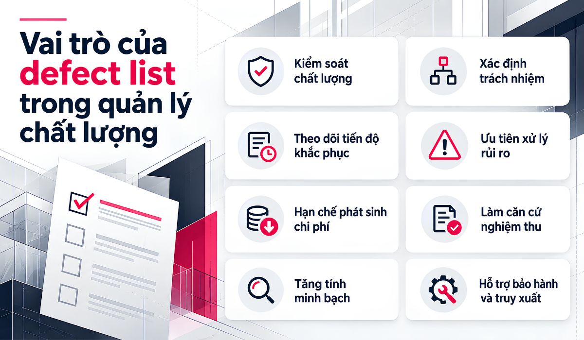 Vai trò của defect list trong quản lý chất lượng