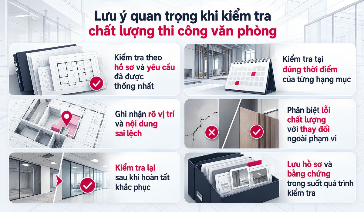 Lưu ý quan trọng khi kiểm tra chất lượng thi công văn phòng