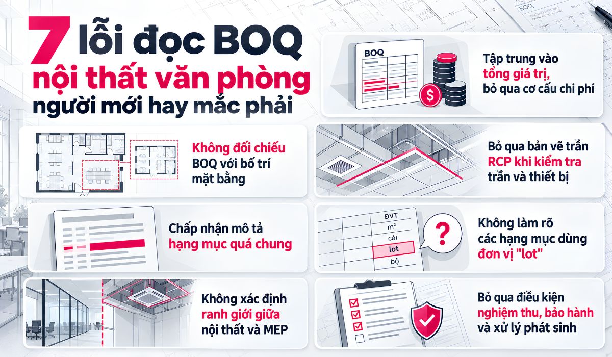 7 lỗi đọc BOQ nội thất văn phòng người mới hay mắc phải
