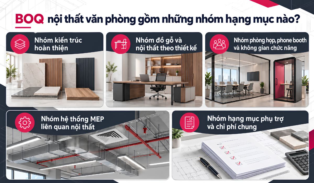 Các nhóm hạng mục BOQ nội thất văn phòng