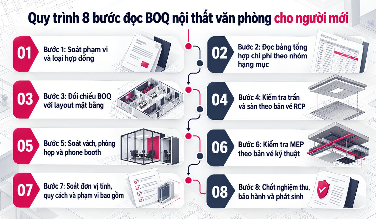 Quy trình 8 bước đọc BOQ nội thất văn phòng cho người mới