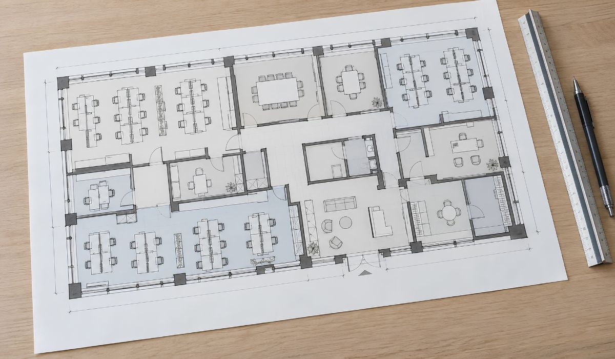 Layout văn phòng thiết kế nhiều phòng ban