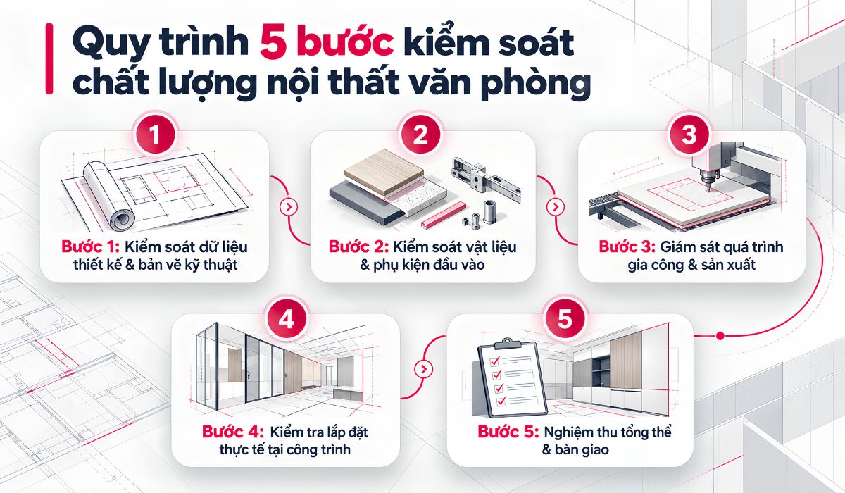 Quy trình 5 bước kiểm soát chất lượng nội thất văn phòng