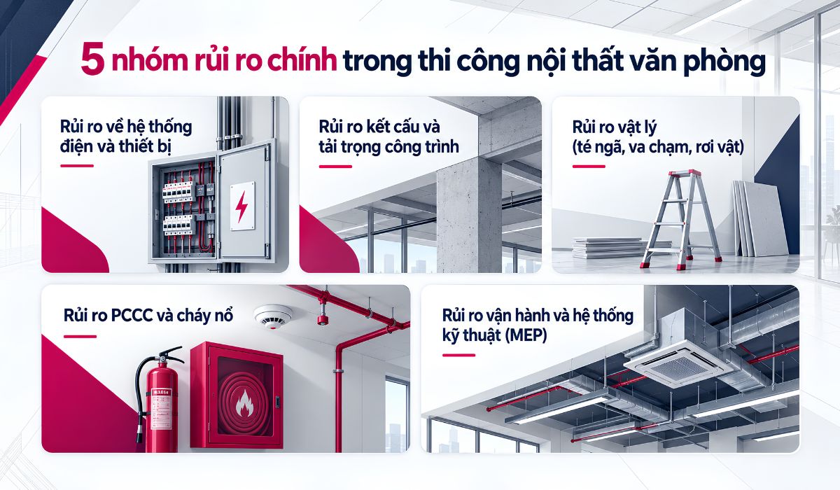 5 nhóm rủi ro chính trong thi công nội thất văn phòng