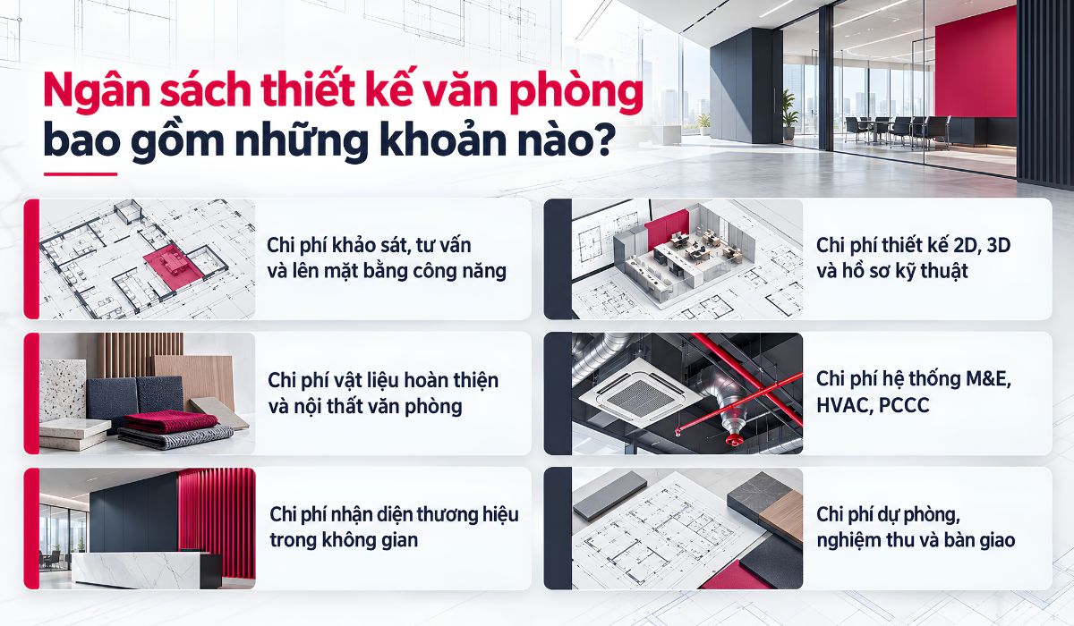 Các khoản chi phí của ngân sách thiết kế văn phòng