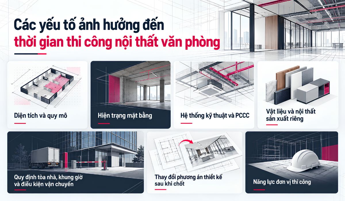 Các yếu tố ảnh hưởng đến thời gian thi công nội thất văn phòng