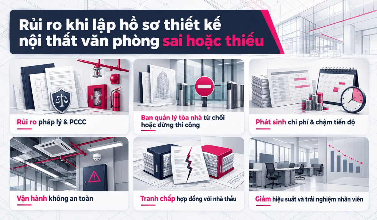 Rủi ro khi lập hồ sơ thiết kế nội thất văn phòng sai hoặc thiếu