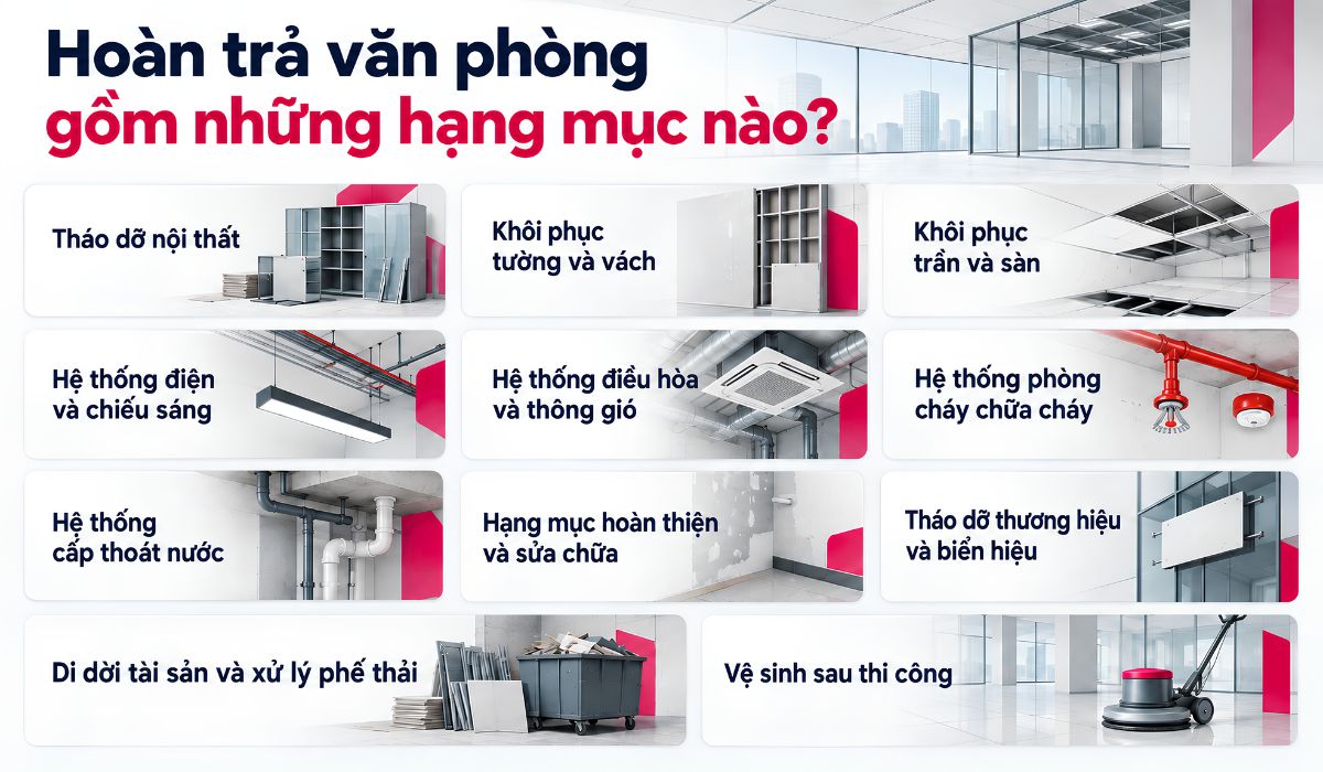 Những hạng mục của hoàn trả mặt bằng văn phòng