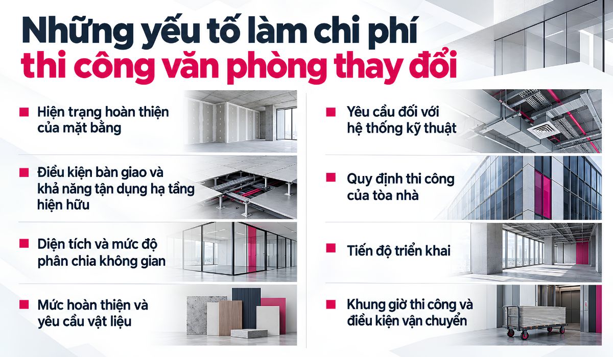 Những yếu tố làm chi phí thi công văn phòng thay đổi