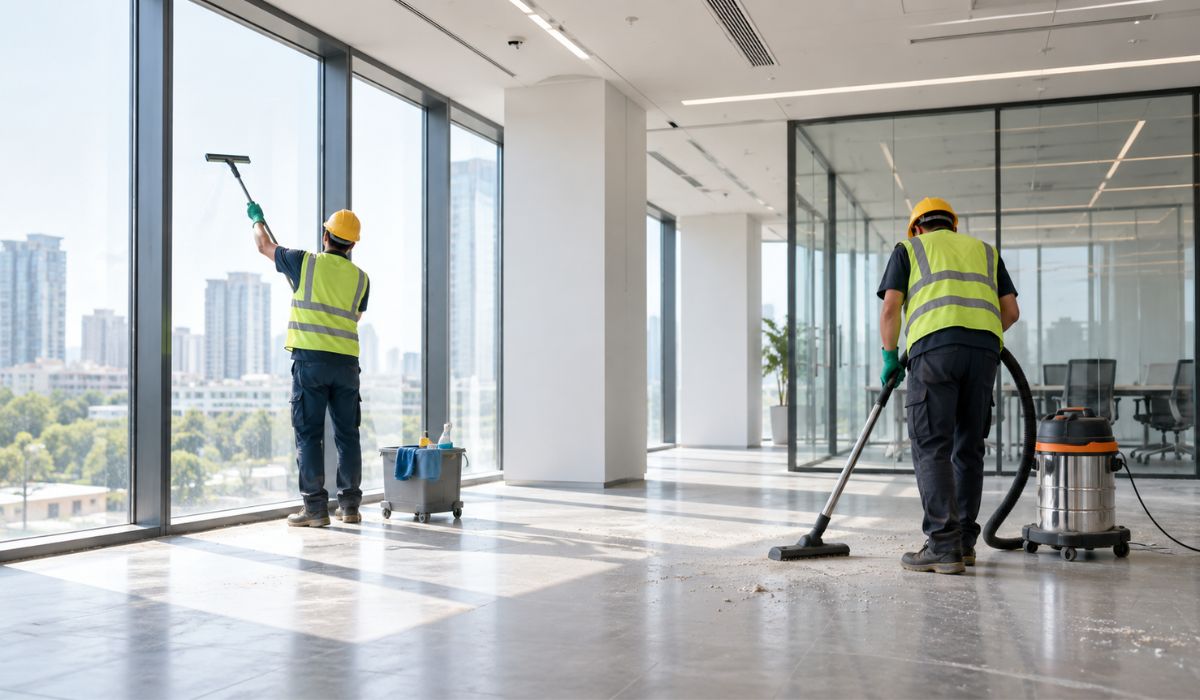 Vệ sinh sau khi hoàn thiện thi công nội thất văn phòng
