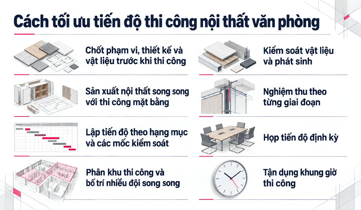Cách tối ưu tiến độ thi công nội thất văn phòng